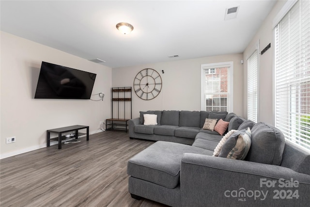 living room with hardwood / wood-style flooring