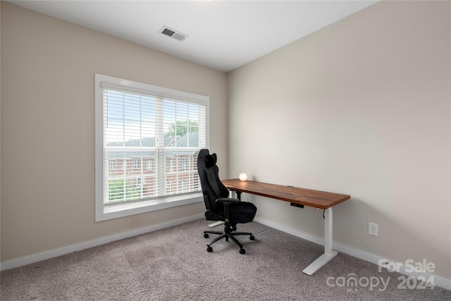 view of carpeted home office