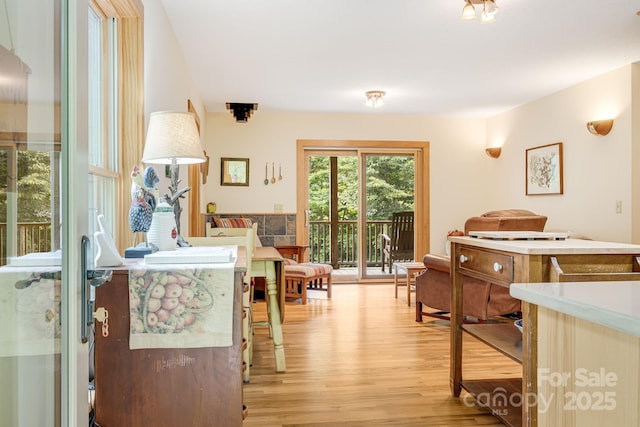 living area featuring light hardwood / wood-style flooring