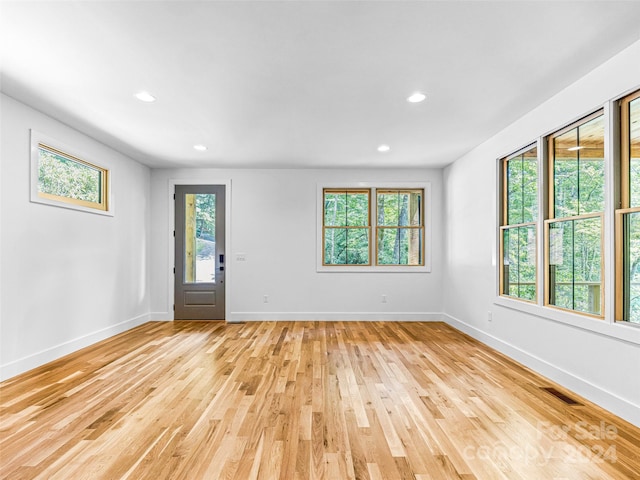 empty room with light hardwood / wood-style flooring and a healthy amount of sunlight