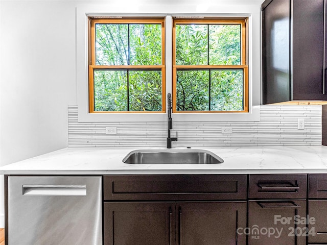 kitchen featuring dark brown cabinetry and a healthy amount of sunlight