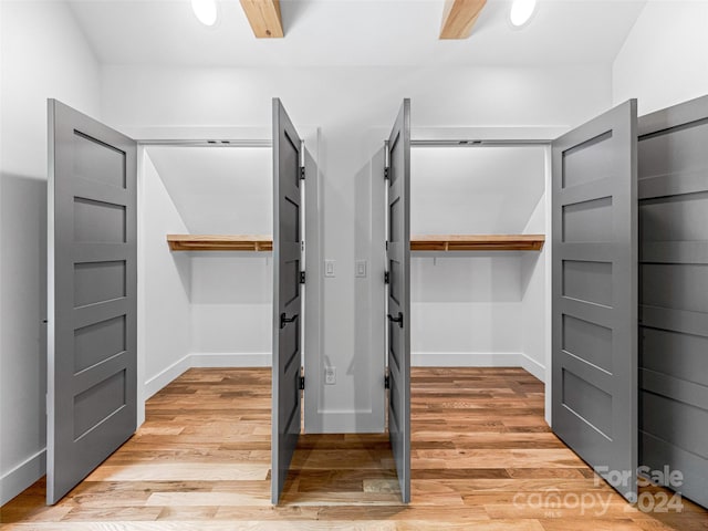 spacious closet with light hardwood / wood-style flooring