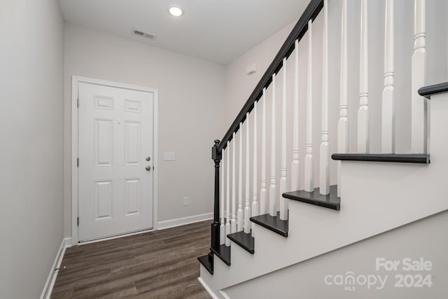 foyer entrance featuring dark wood-type flooring