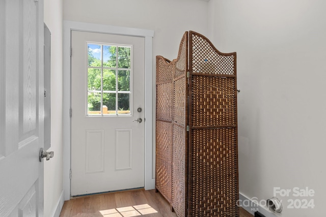 doorway to outside with light hardwood / wood-style floors