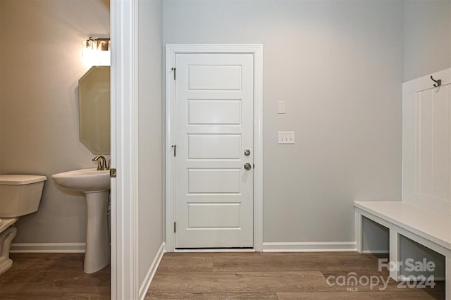 mudroom featuring sink and hardwood / wood-style flooring