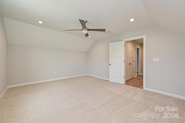 bonus room featuring carpet, ceiling fan, and lofted ceiling