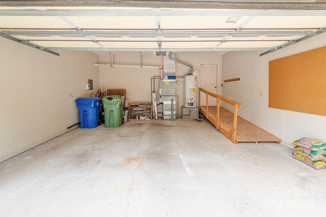 garage featuring a garage door opener and gas water heater