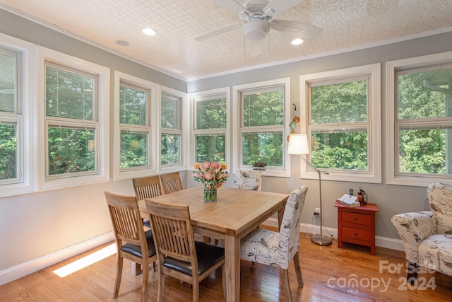 sunroom / solarium featuring ceiling fan