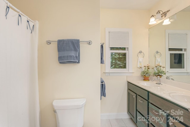 bathroom featuring tile patterned flooring, vanity, and toilet