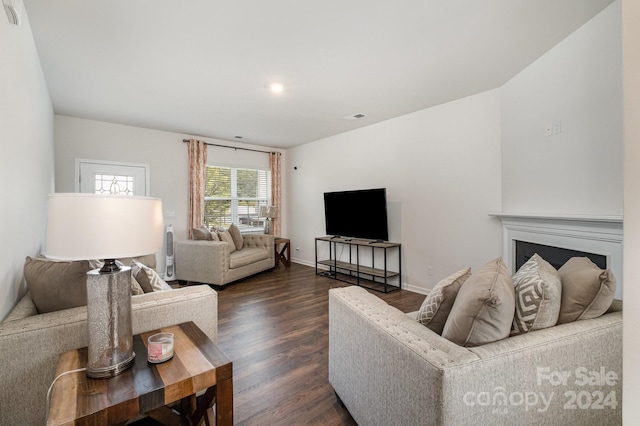 living room featuring dark hardwood / wood-style flooring