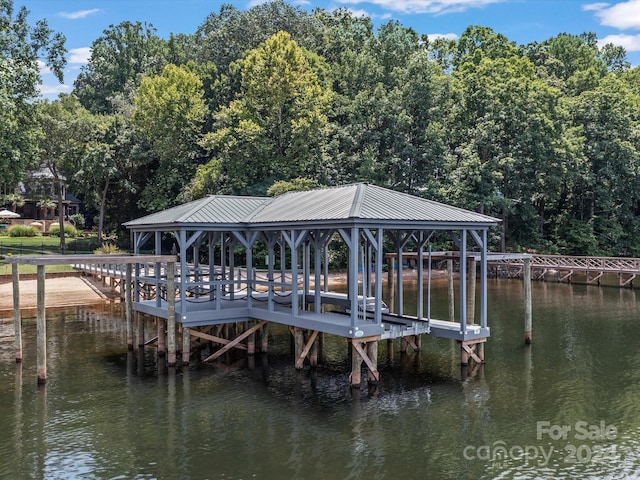 dock area with a water view