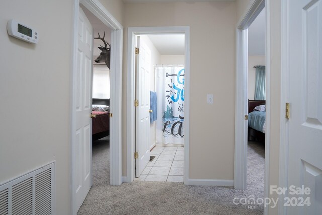 hallway with light carpet