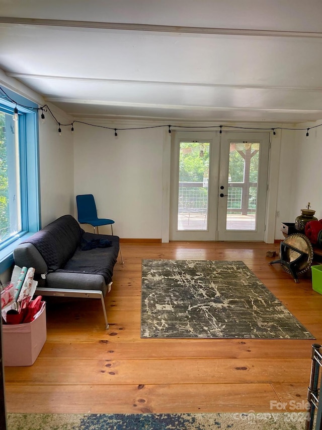 interior space with a healthy amount of sunlight, french doors, and hardwood / wood-style floors