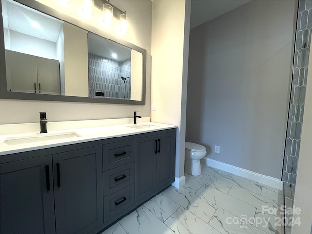 bathroom with vanity, an enclosed shower, and toilet