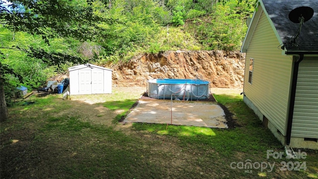 view of yard with a storage unit