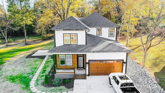 view of front of property with a porch and a front lawn