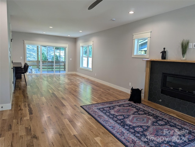 living room featuring wood-type flooring and plenty of natural light