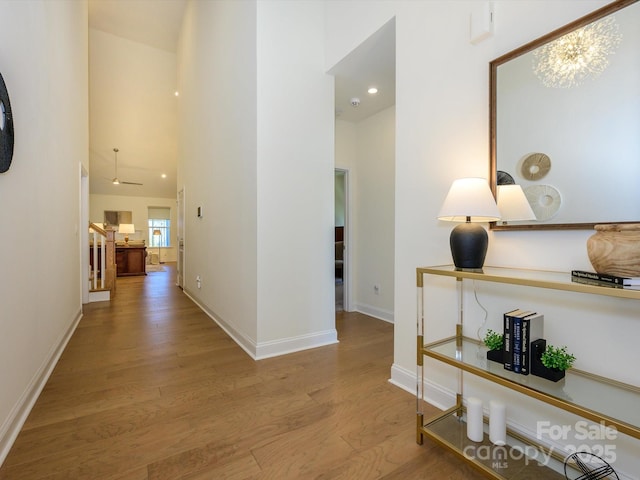 hallway with hardwood / wood-style floors