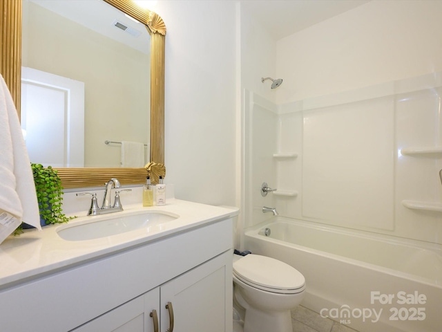 full bathroom featuring vanity, tile patterned flooring, shower / tub combination, and toilet