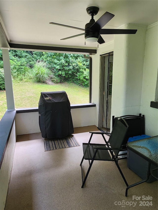 sunroom featuring ceiling fan and a healthy amount of sunlight