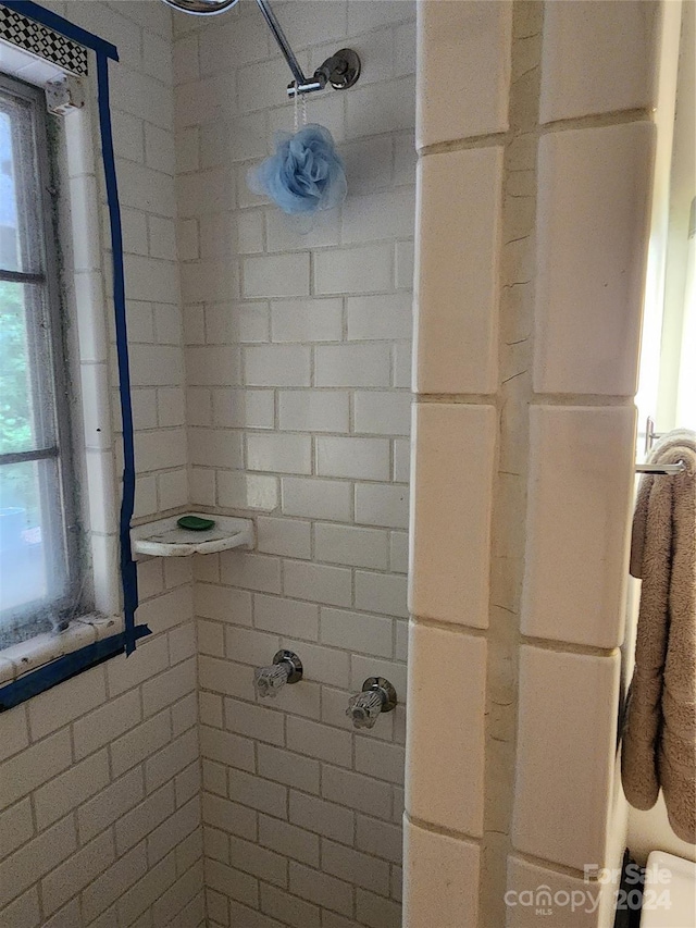 bathroom featuring a wealth of natural light and a tile shower