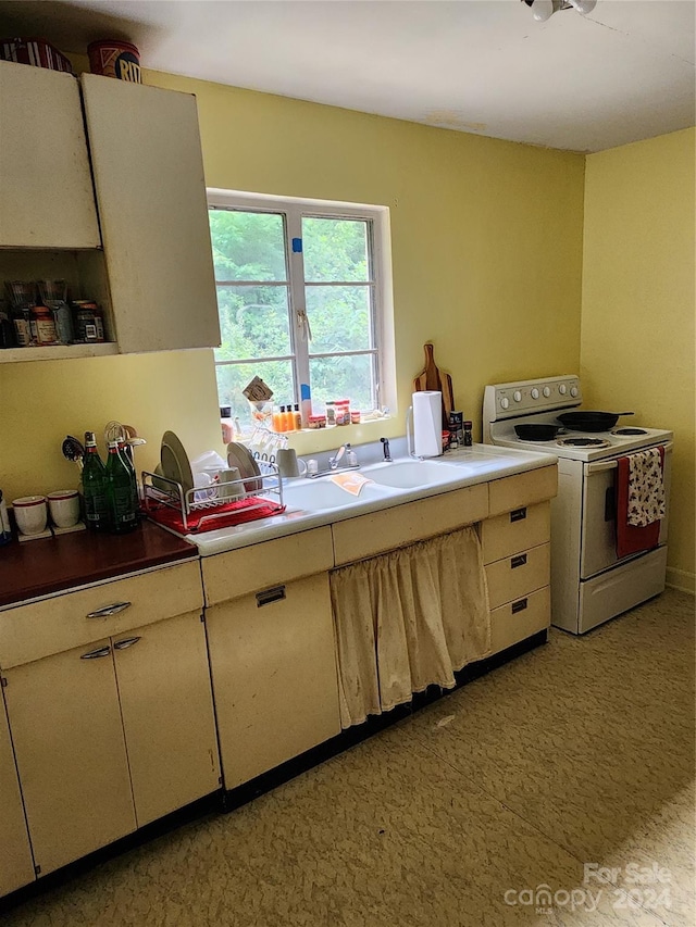 kitchen featuring white range with electric cooktop