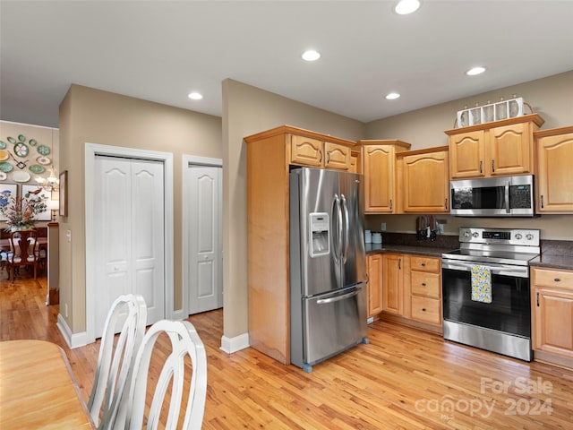 kitchen with appliances with stainless steel finishes and light wood-type flooring