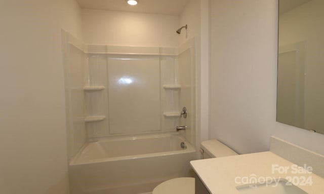 full bathroom with bathtub / shower combination, toilet, and vanity