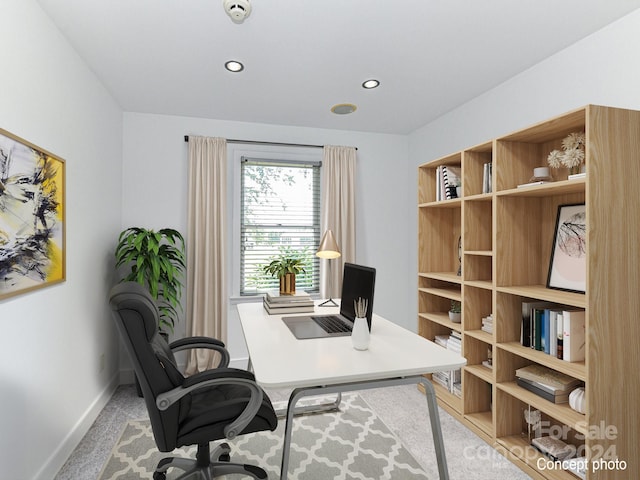 office with light colored carpet