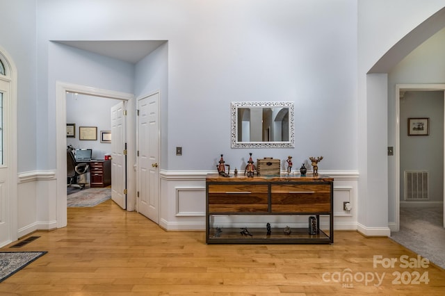 interior space with light hardwood / wood-style floors