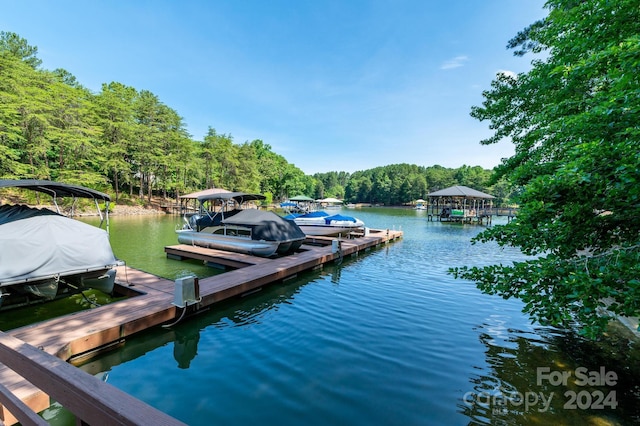 view of dock with a water view