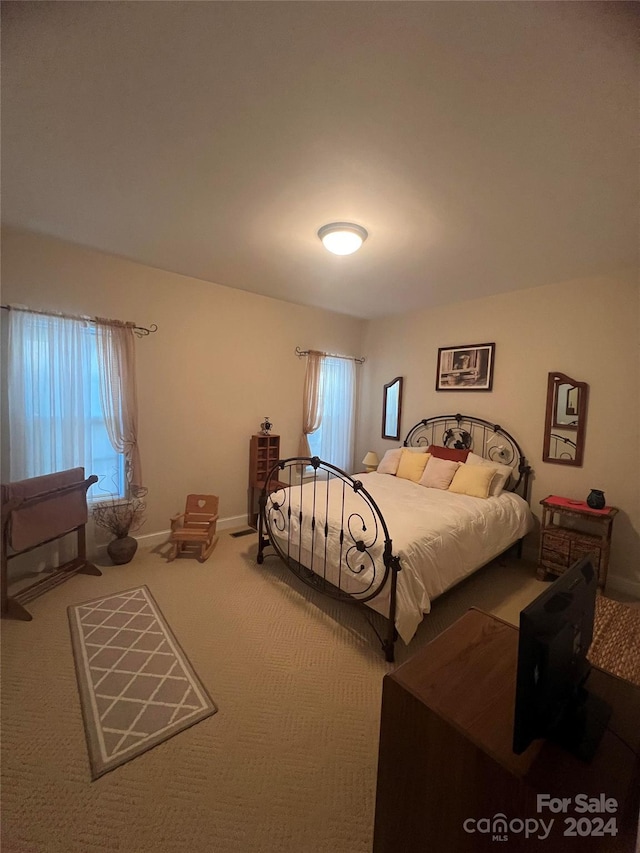 carpeted bedroom featuring multiple windows