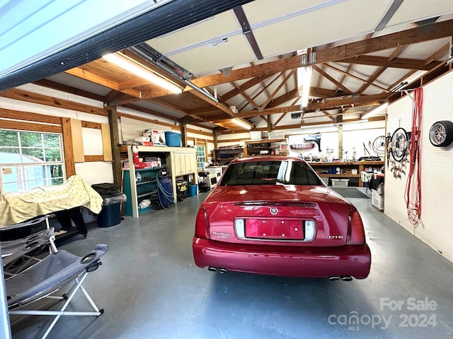 garage featuring a workshop area