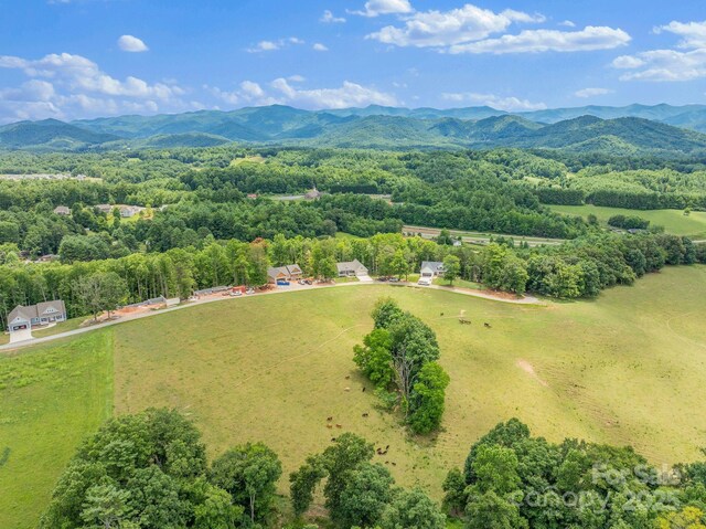 bird's eye view with a mountain view and a view of trees