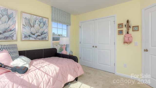 carpeted bedroom featuring a closet