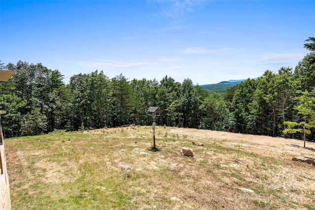 property view of mountains featuring a forest view