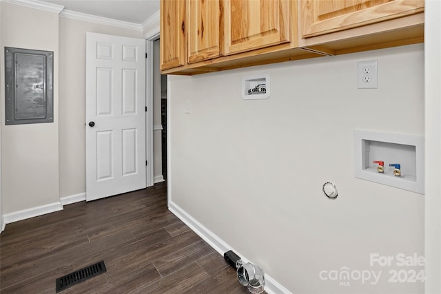 clothes washing area with washer hookup, electric panel, visible vents, and cabinet space