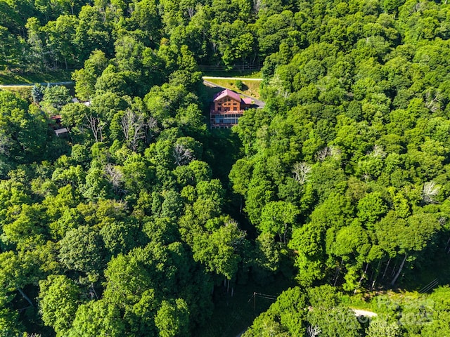 birds eye view of property with a wooded view