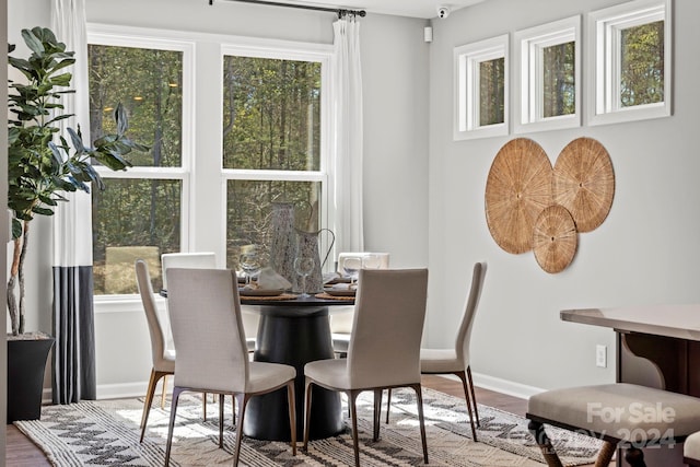 dining area with hardwood / wood-style flooring