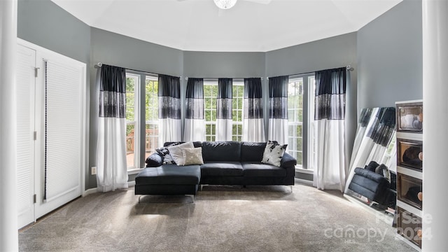 living room featuring carpet floors and a wealth of natural light