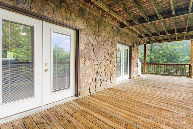 wooden terrace with french doors