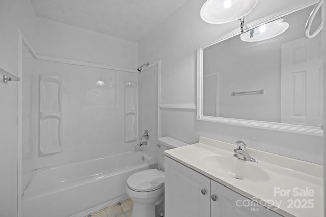 full bathroom with tile patterned floors, vanity, toilet, and shower / bathing tub combination