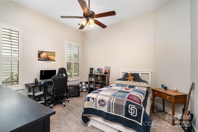 bedroom with carpet flooring and ceiling fan