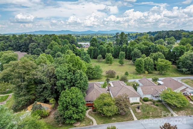 drone / aerial view featuring a mountain view