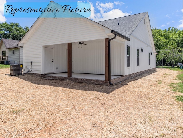 exterior space with ceiling fan, a patio area, and cooling unit