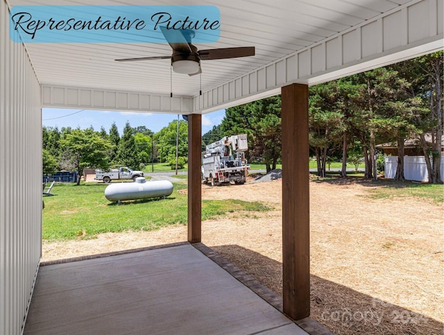 view of patio featuring ceiling fan