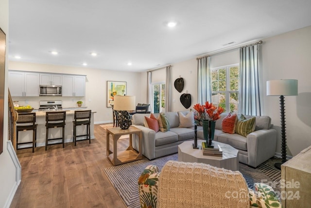 living room with light wood-type flooring