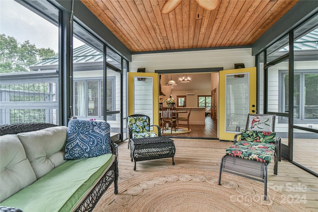 sunroom / solarium featuring wooden ceiling