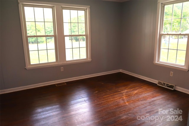 empty room with dark hardwood / wood-style flooring and a wealth of natural light