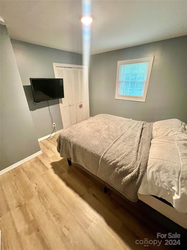 bedroom with a closet and light wood-type flooring